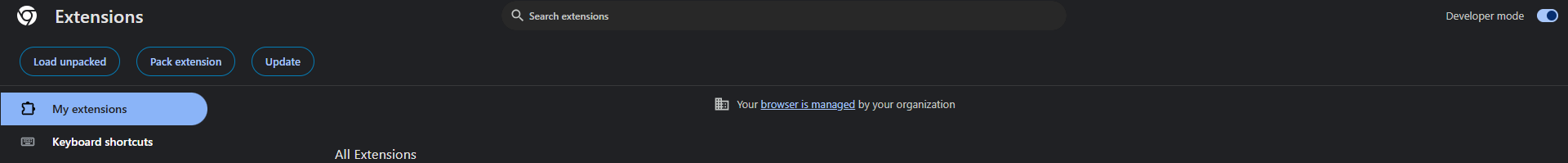 Chrome Extensions page with Developer mode active and Load unpacked visible